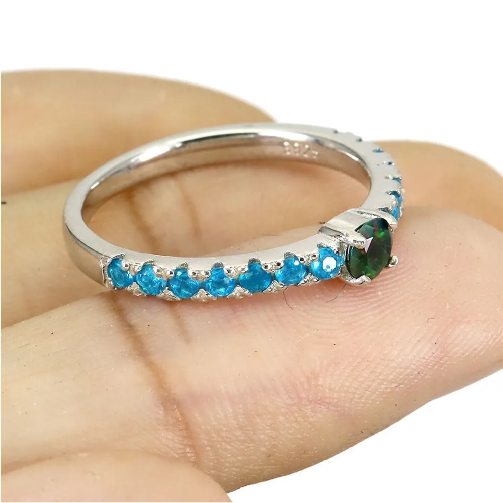 Black opal and blue apatite gemstone ring size 8 - Picture 3 of 3